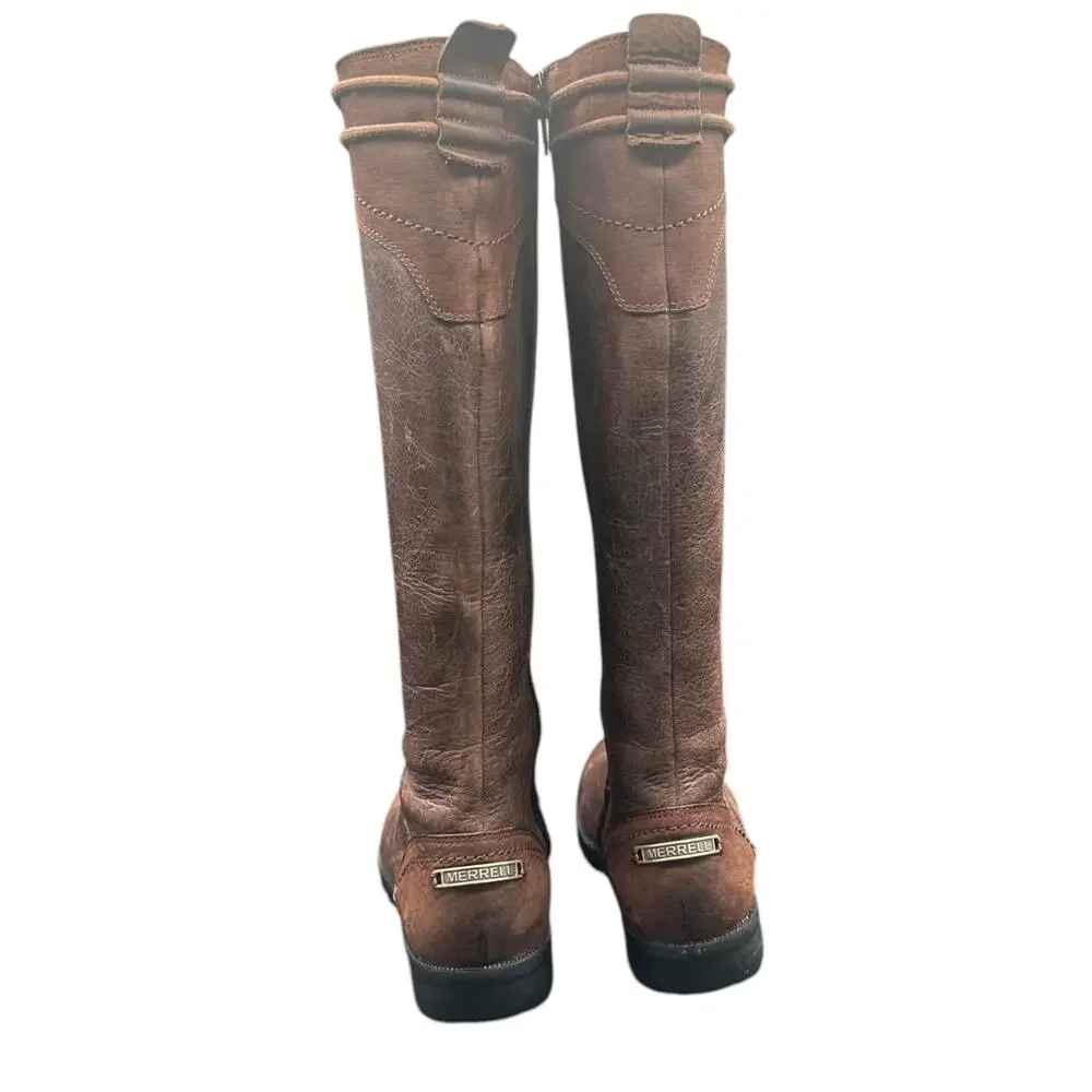 Merrell Vera Peak Espresso Leather Riding Boots Women’s 7 Brown Tall Zip